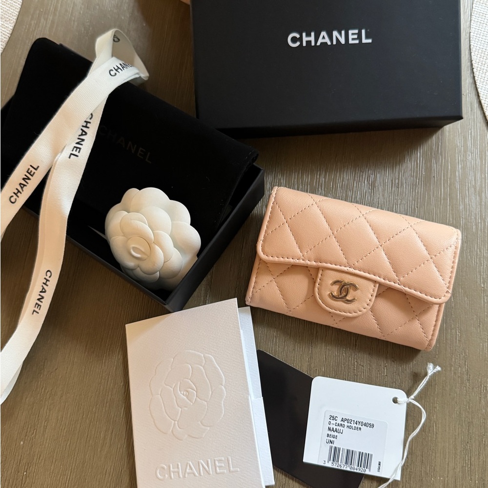 Chanel Beige Lambskin Quilted Leather Wallet